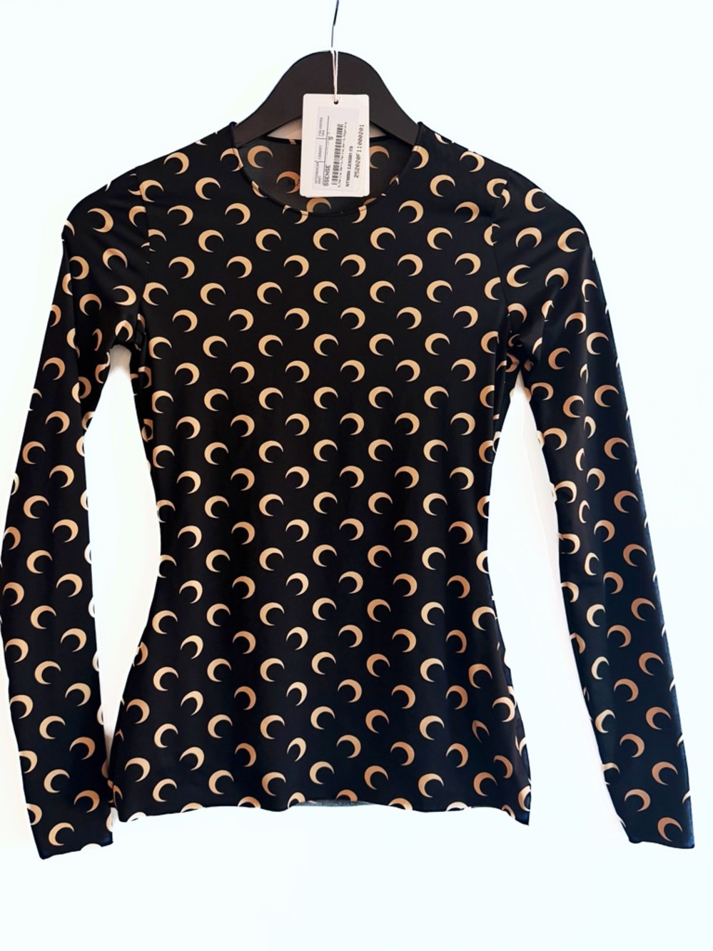 NWT MARINE SERRE
Black Recycled Moon Jersey Second Skin T-Shirt in Size Small